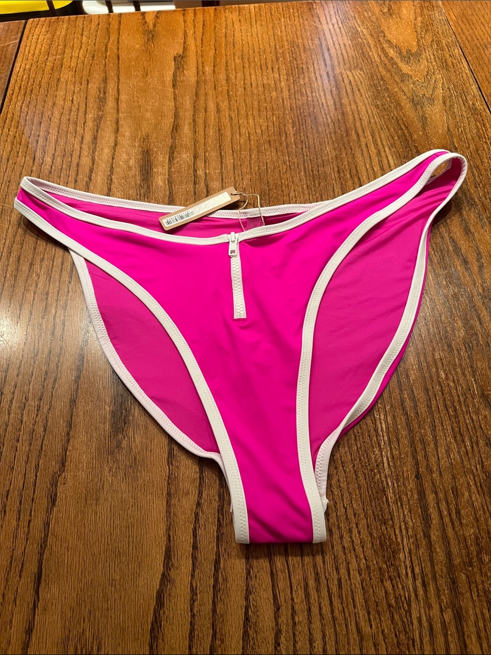 Women’s High-Cut Bikini Bottom in Hot Pink with Contrast Trim Size 3X